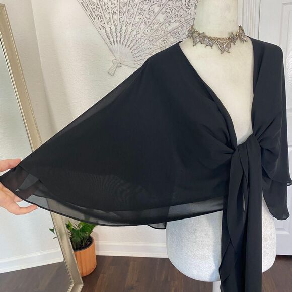Alex Evenings Vintage 90s Whimsygoth Black Mesh Bat Sleeve Shawl Cardigan OS - Picture 4 of 7